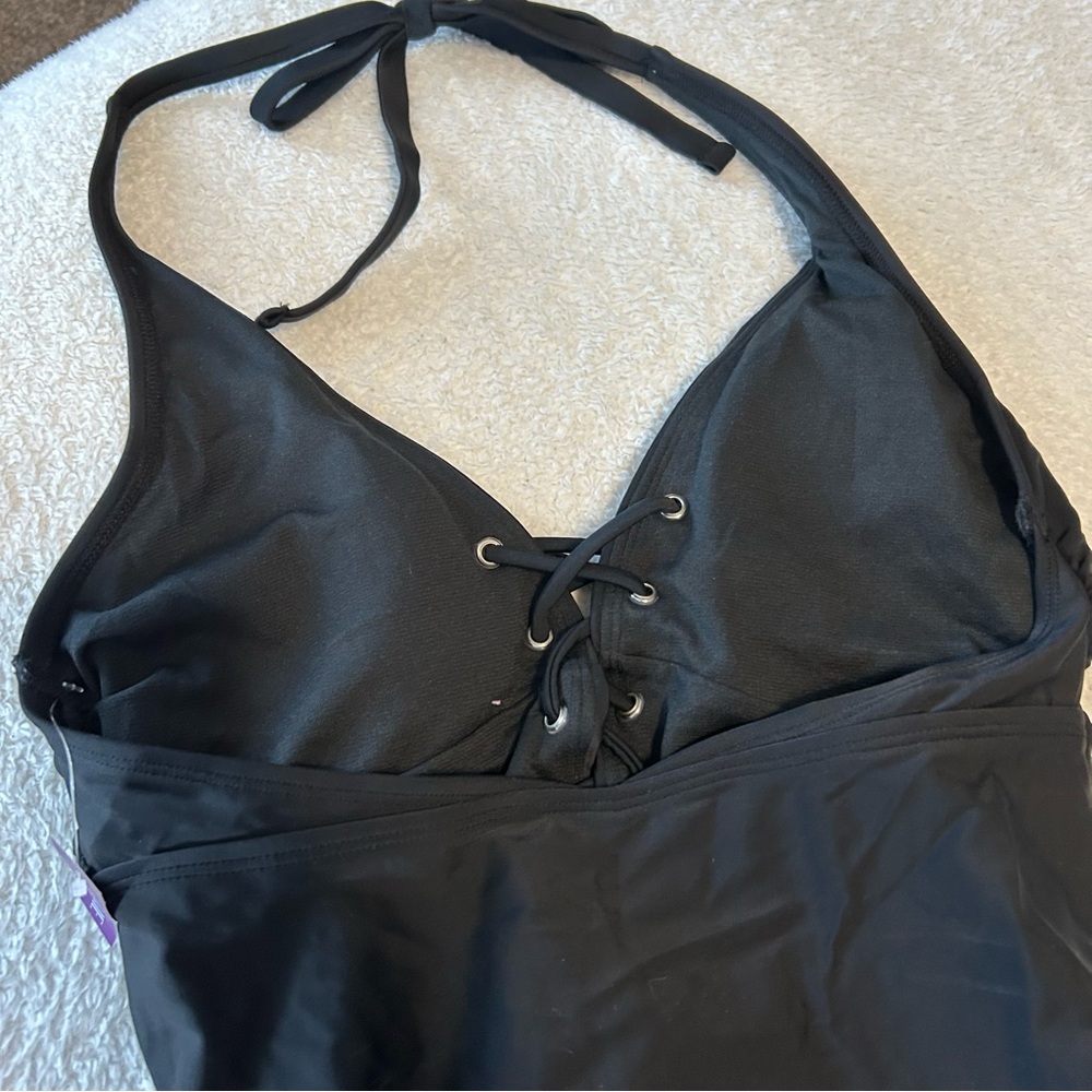 Adore Me large black v-neck lace up tie one piece bathing suit swim suit NWT - Picture 5 of 6